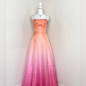 Elegant Sunset Colored Pink and Orange Bejeweled Gown - Prom Gown
